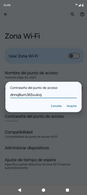 Introduzca una contraseña de punto de acceso Wi-Fi de al menos 8 caracteres y seleccione Aceptar