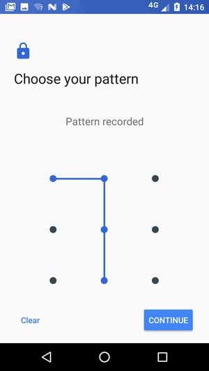 Draw an unlock pattern and select CONTINUE