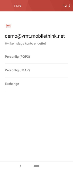 Vælg Personlig (POP3) eller Personlig (IMAP)