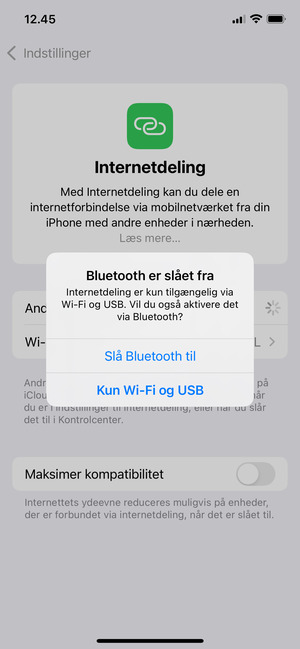 Vælg Slå Bluetooth til