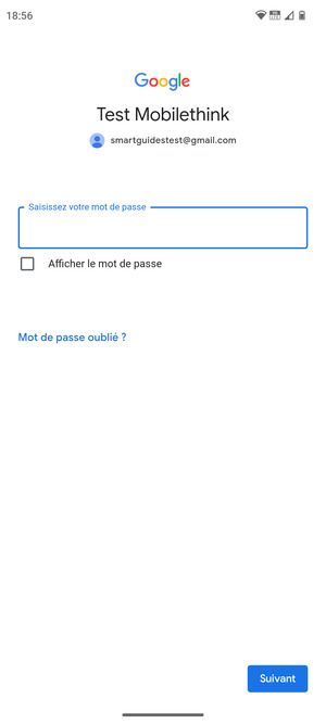 Saisissez votre mot de passe et sélectionnez Suivant