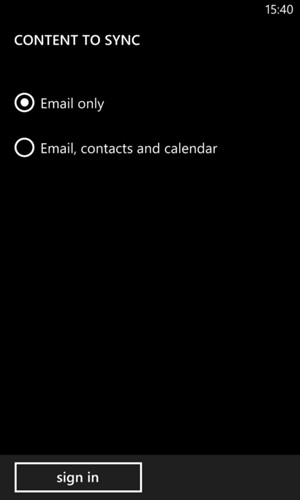 Select Email, contacts and calender