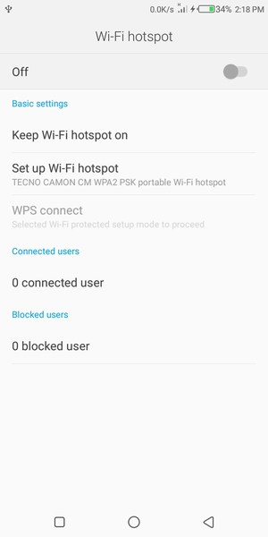 Select Setup Wi-Fi hotspot