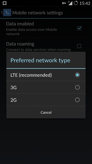 Select 3G to enable 3G and LTE (recommended) to enable 4G