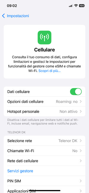 Seleziona Opzioni dati cellulare