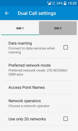 Select the SIM card and select Preferred network mode