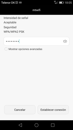 Introduzca la contraseña de Wi-Fi y seleccione Establecer conexión