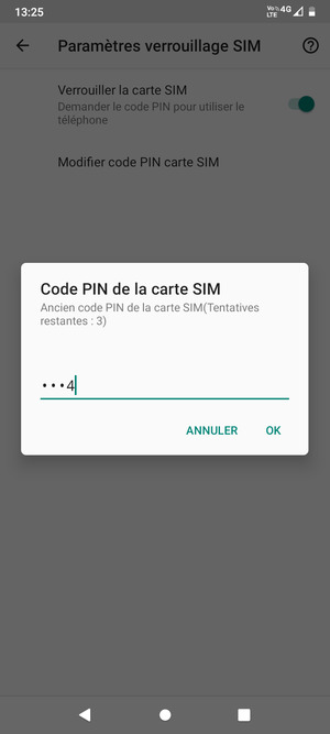 Enter  Ancien code PIN de la carte SIM and select OK