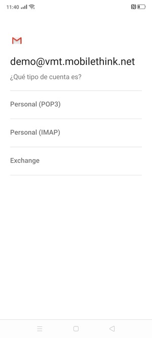 Seleccione Personal (POP3) o Personal (IMAP)