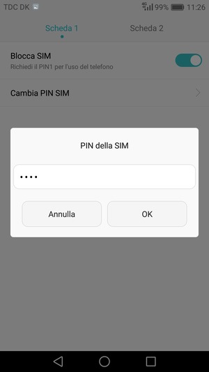 Inserisci PIN della SIM nuova e seleziona OK