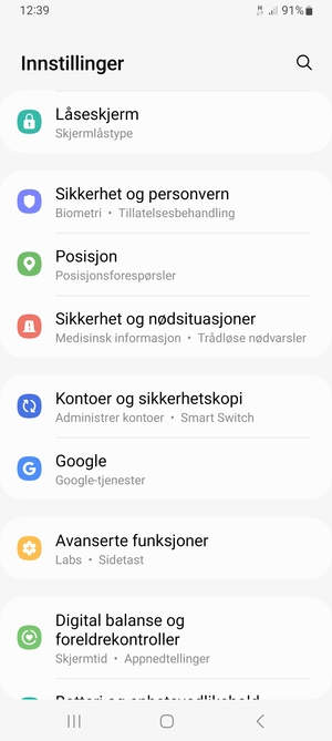 Bla til og velg Kontoer og sikkerhetskopi