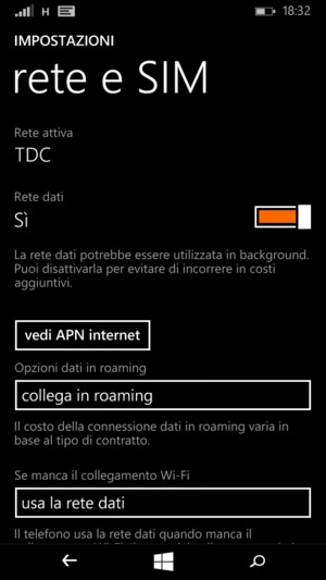 Seleziona Opzioni dati in roaming