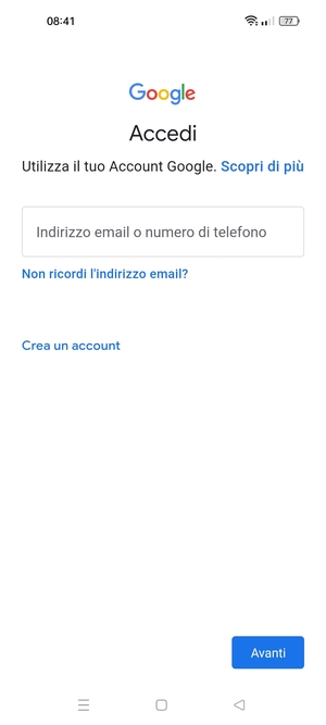 Inserisci il tuo indirizzo Gmail e seleziona Avanti