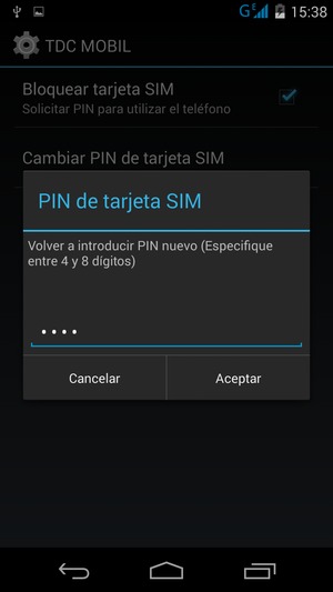 Confirme nuevo PIN de tarjeta SIM y seleccione Aceptar