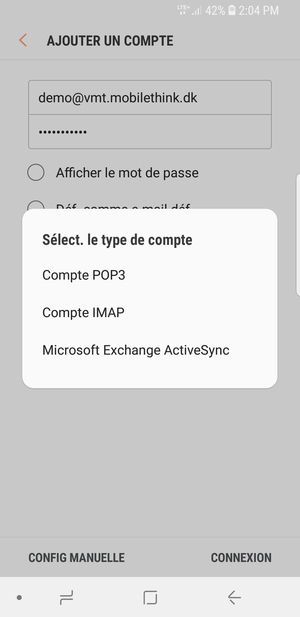 Sélectionnez Compte POP3 ou Compte IMAP