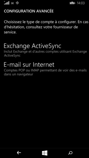 Sélectionnez Exchange ActiveSync