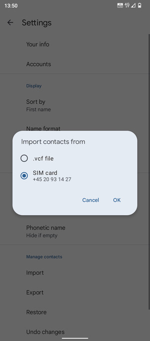 Select SIM card and OK