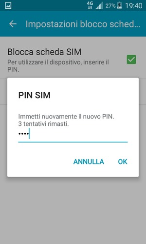 Conferma il nuovo SIM PIN e seleziona OK
