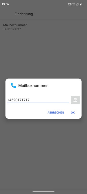 Geben Sie die Mailboxnummer ein und wählen Sie OK