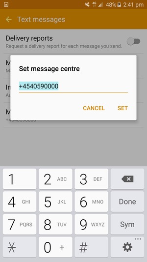 Enter the Message centre number and select SET / OK