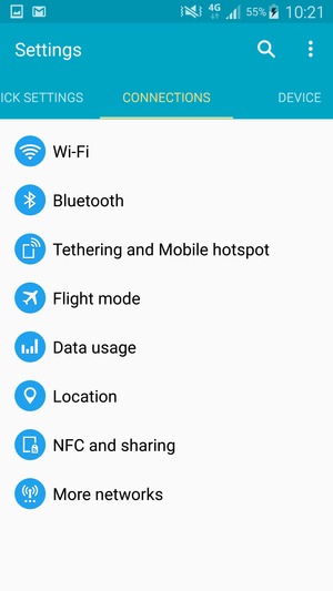 Select CONNECTIONS and Tethering and Mobile hotspot