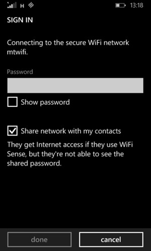 Enter the Wi-Fi password and select done
