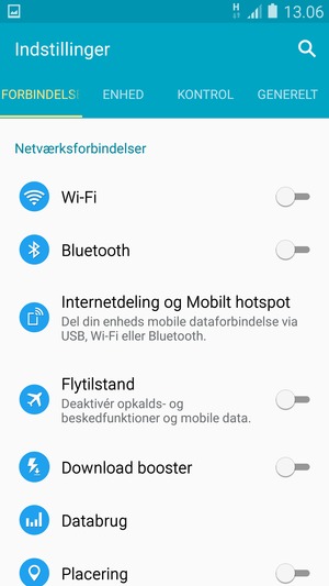 Vælg FORBINDELSE og Wi-Fi