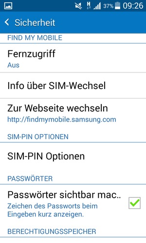 Scrollen Sie und wählen Sie SIM-PIN Optionen