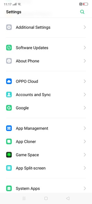 Return to the Settings menu and scroll to and select Accounts and Sync