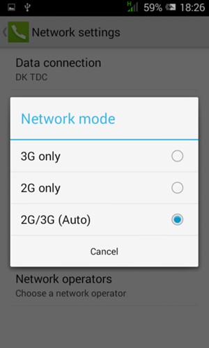 Select 2G only to enable 2G and 2G/3G (Auto) to enable 3G