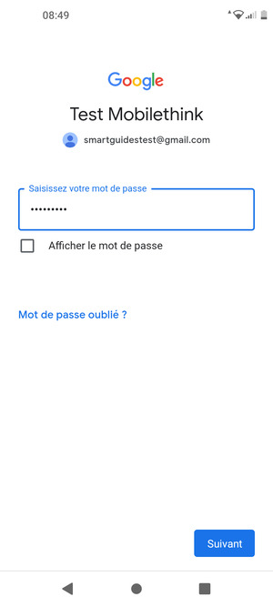 Saisissez votre mot de passe et sélectionnez Suivant