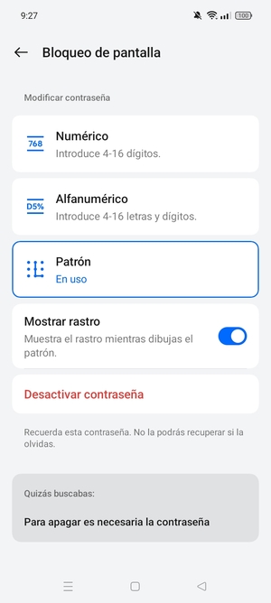 El teléfono ha sido asegurado con un bloqueo de pantalla