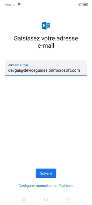 Saisissez votre adresse e-mail et sélectionnez Configurer manuellement l'adresse