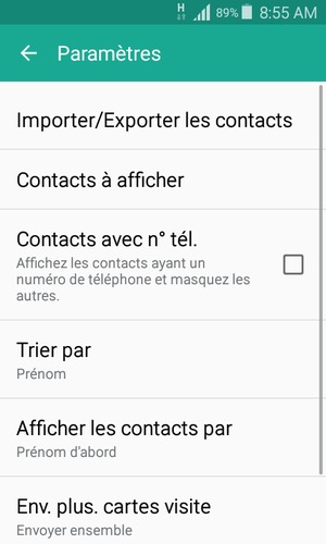 Sélectionnez Importer/Exporter les contacts