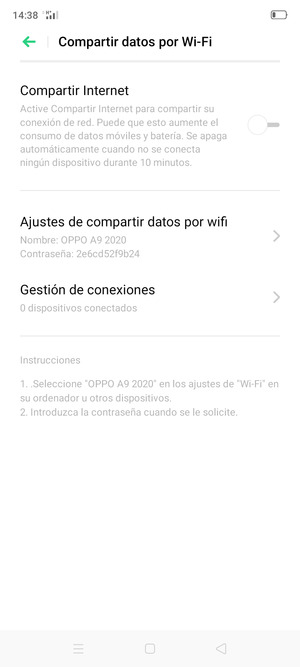 Seleccione Ajustes de compartir datos por wifi