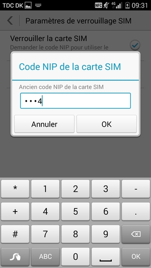 Saisissez votre Ancien code NIP de la carte SIM et sélectionnez OK