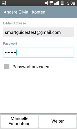 Geben Sie Ihre Gmail oder Hotmail Adresse und Ihr Passwort ein. Wählen Sie Weiter