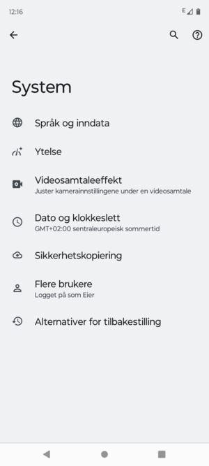 Velg Sikkerhetskopiering