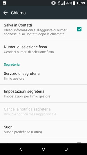 Scorri e seleziona Impostazioni segreteria