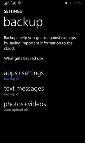 Return to the backup menu and select photos + videos