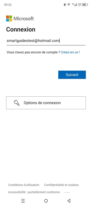 Saisissez votre Adresse e-mail et sélectionnez Suivant