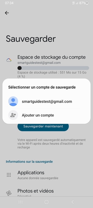 Sélectionnez votre compte de sauvegarde