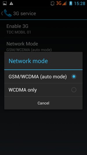 Select WCDMA only to enable 3G and GSM/WCDMA (auto mode) to enable 2G/3G