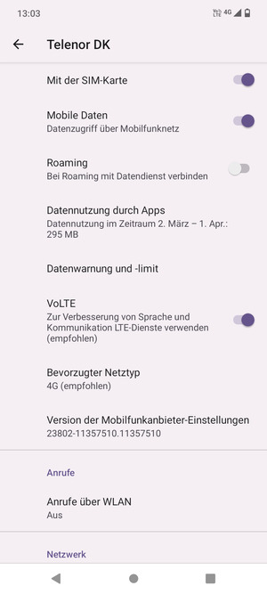 Wählen Sie Bevorzugter Netztyp