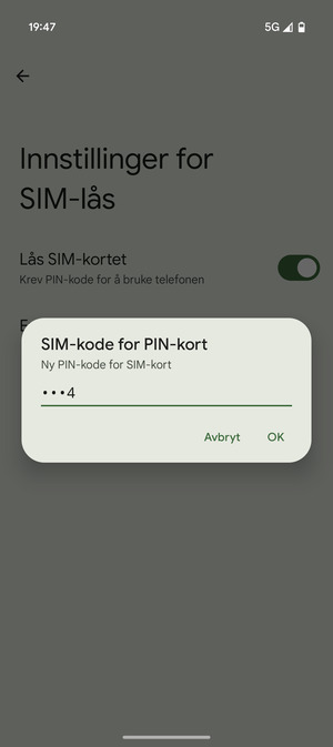 Skriv inn Ny PIN-kode for SIM-kort og velg OK