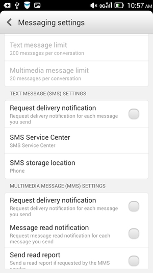 Scroll to and select SMS Service Center