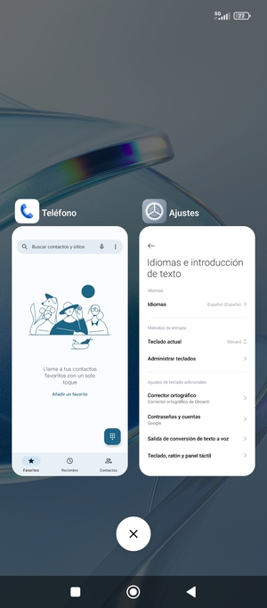 Seleccione el icono Eliminar para cerrar todas las aplicaciones en ejecución