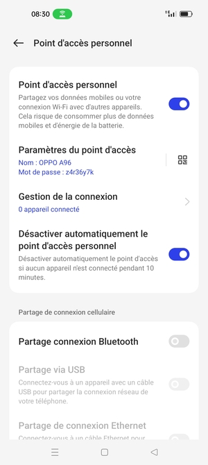 Votre téléphone est maintenant configuré pour être utilisé comme modem