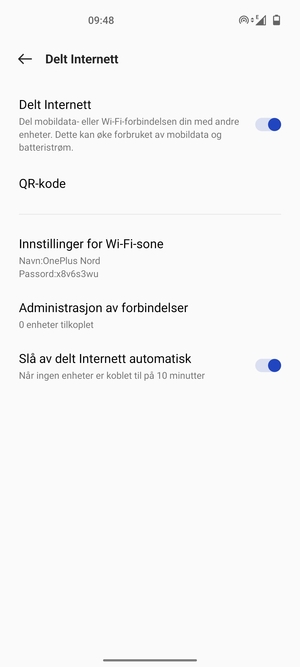 Telefonen din er konfigurert for bruk som et modem