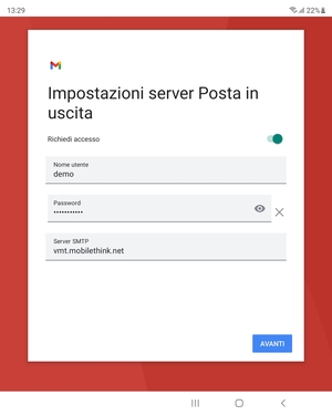 Inserisci l'indirizzo del server di posta in uscita